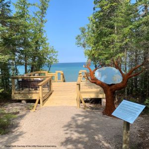 Explore Enji-minozhiiyaamigak, The Place of Peacefulness, a new universally accessible trail with stunning Little Traverse Bay views in Bay Harbor.