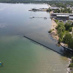 Open Space - Clinch Park Marina and Downtown Traverse City Boardman River flowing into bay