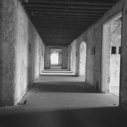 Outdoor covered walkway at one of the Buildings of Grand Traverse Commons